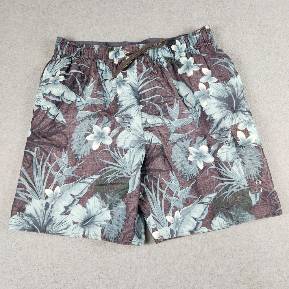 Croft & Barrow Swim Trunks Shorts Men Large Purple Blue Tropical Floral Hibiscus